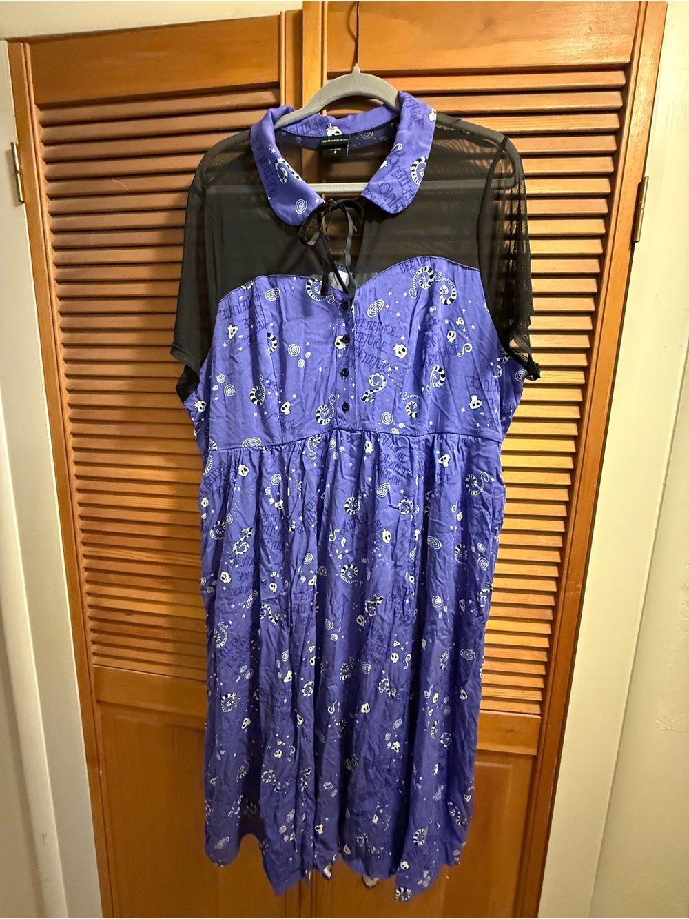 Beetlejuice Purple Printed Mesh-Top Dress